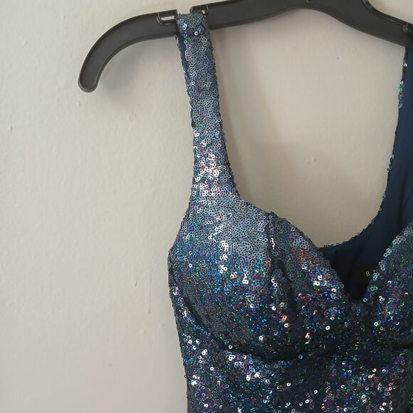 B. Darlin Jrs Sz 1/2 Sequin‎ Sweetheart Mini Dress Blue Zipper Sleeveless Lined - Picture 7 of 16